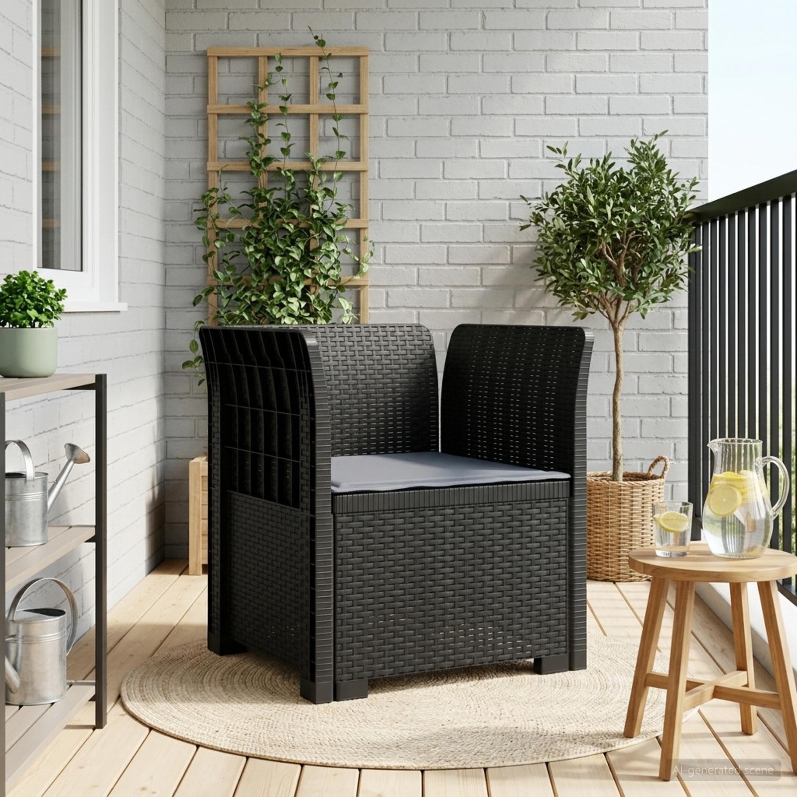 vidaXL 1-personers Lænestol med Pude Rattan Look PP Antracit