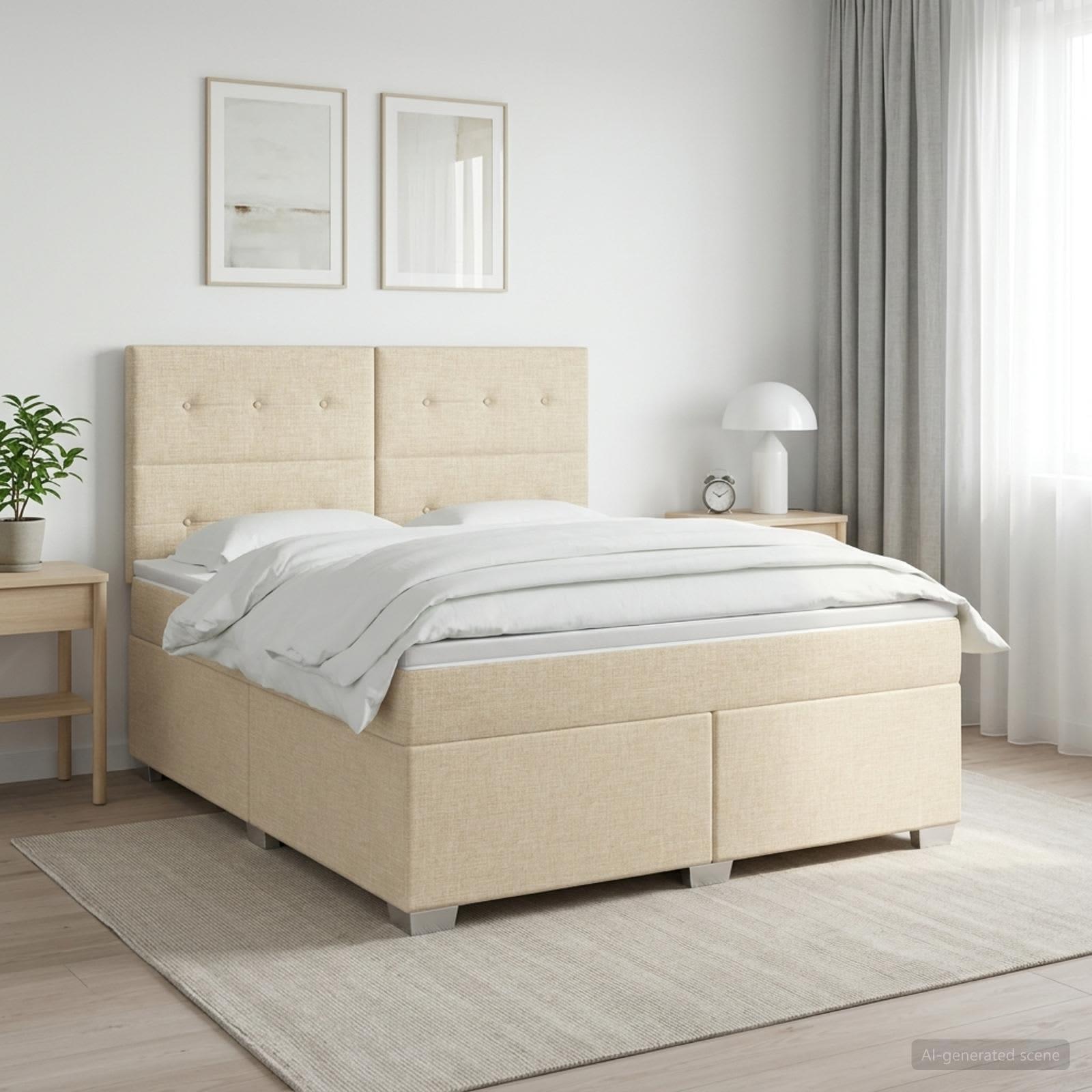 Boxspring seng med madras og topmadras 140 x 190 cm - cremefarvet stof