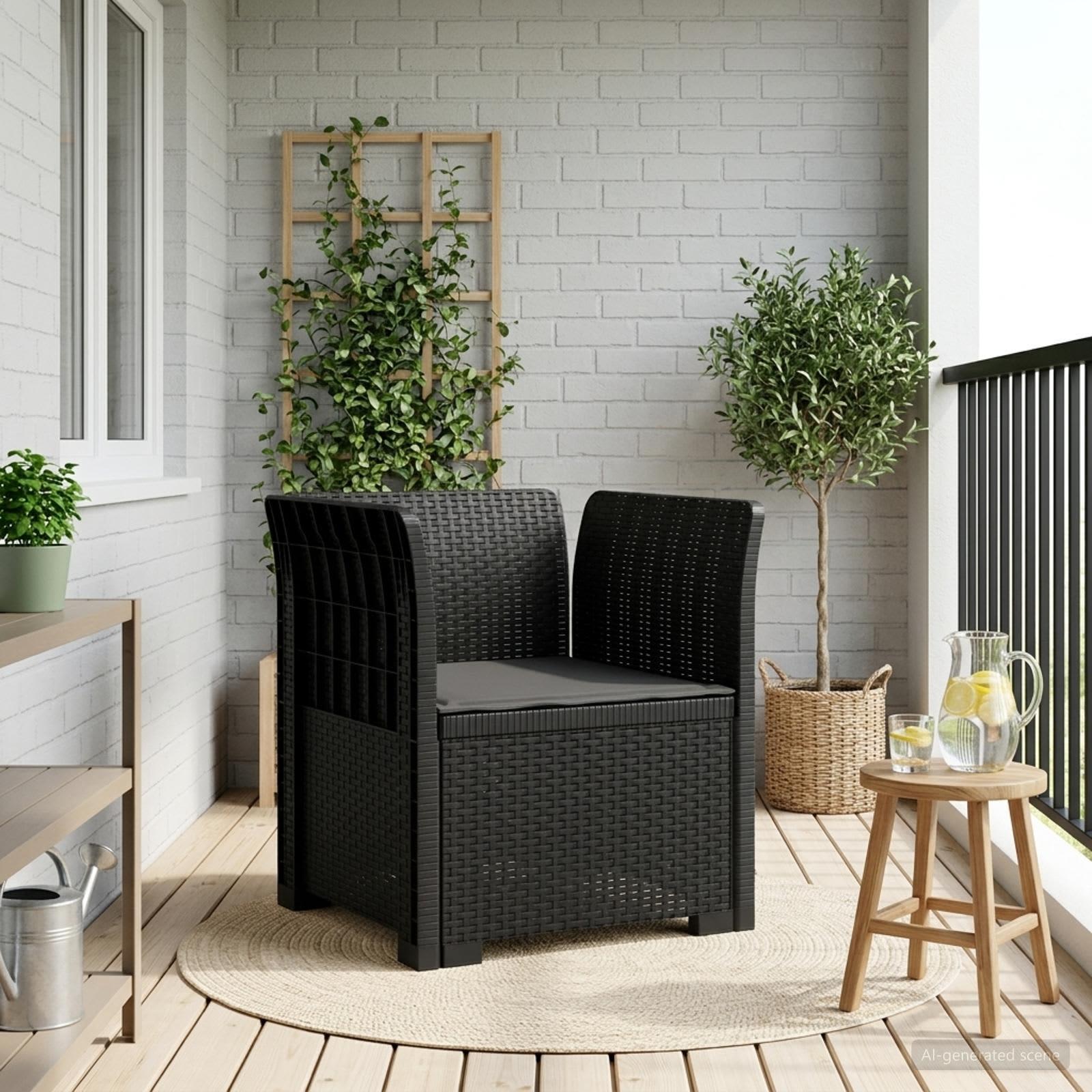 1-personers havelænestol med pude i rattan-look PP - antracit