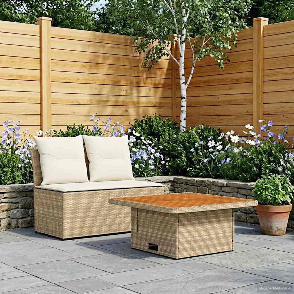 Havemøbel midtersofa i polyrattan med løftbart bord til 2 personer - beige/creme