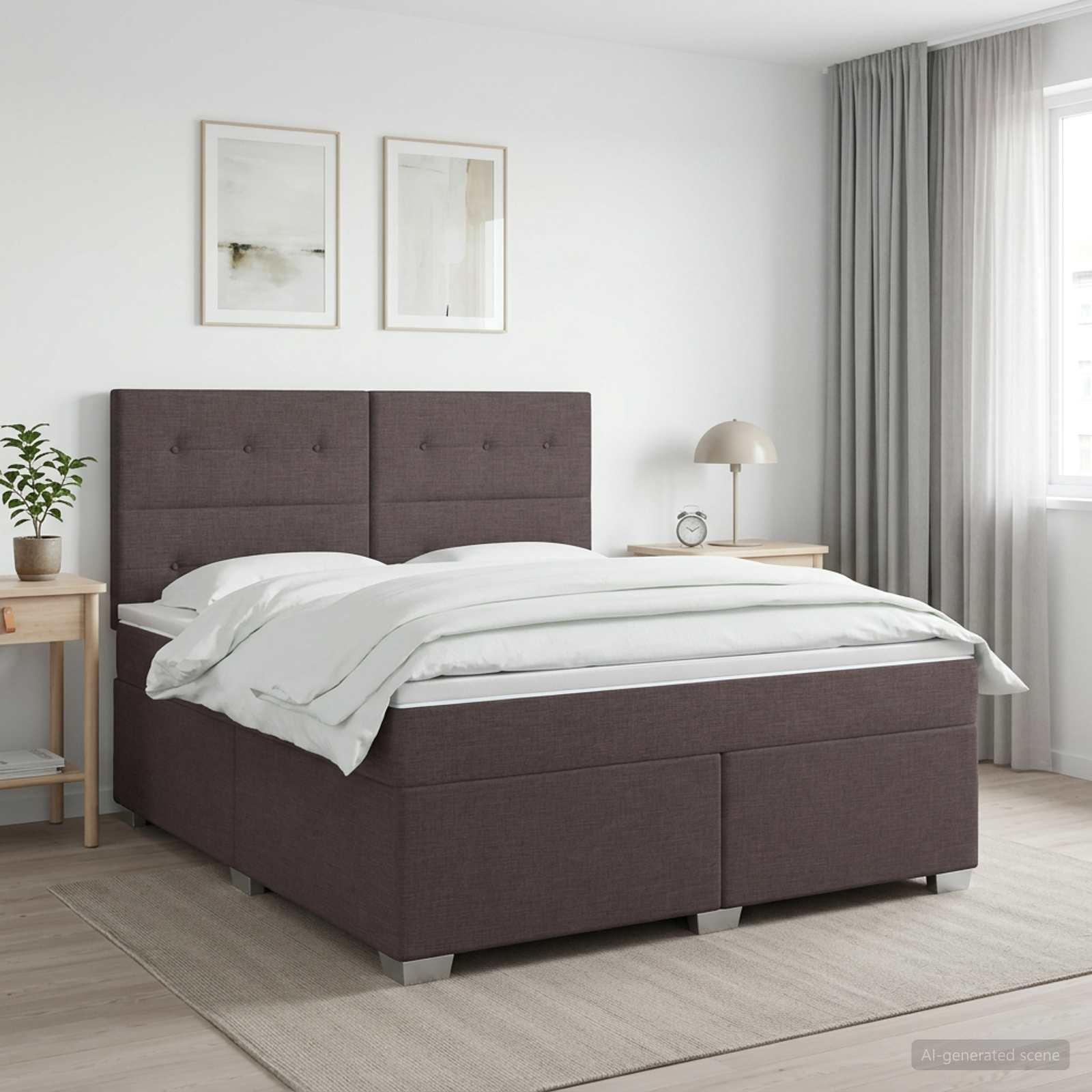 Kontinentalseng med madras og topmadras 140 x 190 cm - mørk brun stof