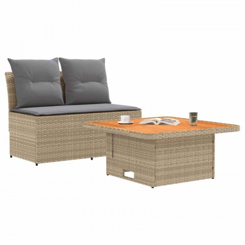 Havemøbel midtersofa 2-pers. med løftbart bord i polyrattan beige/lys grå