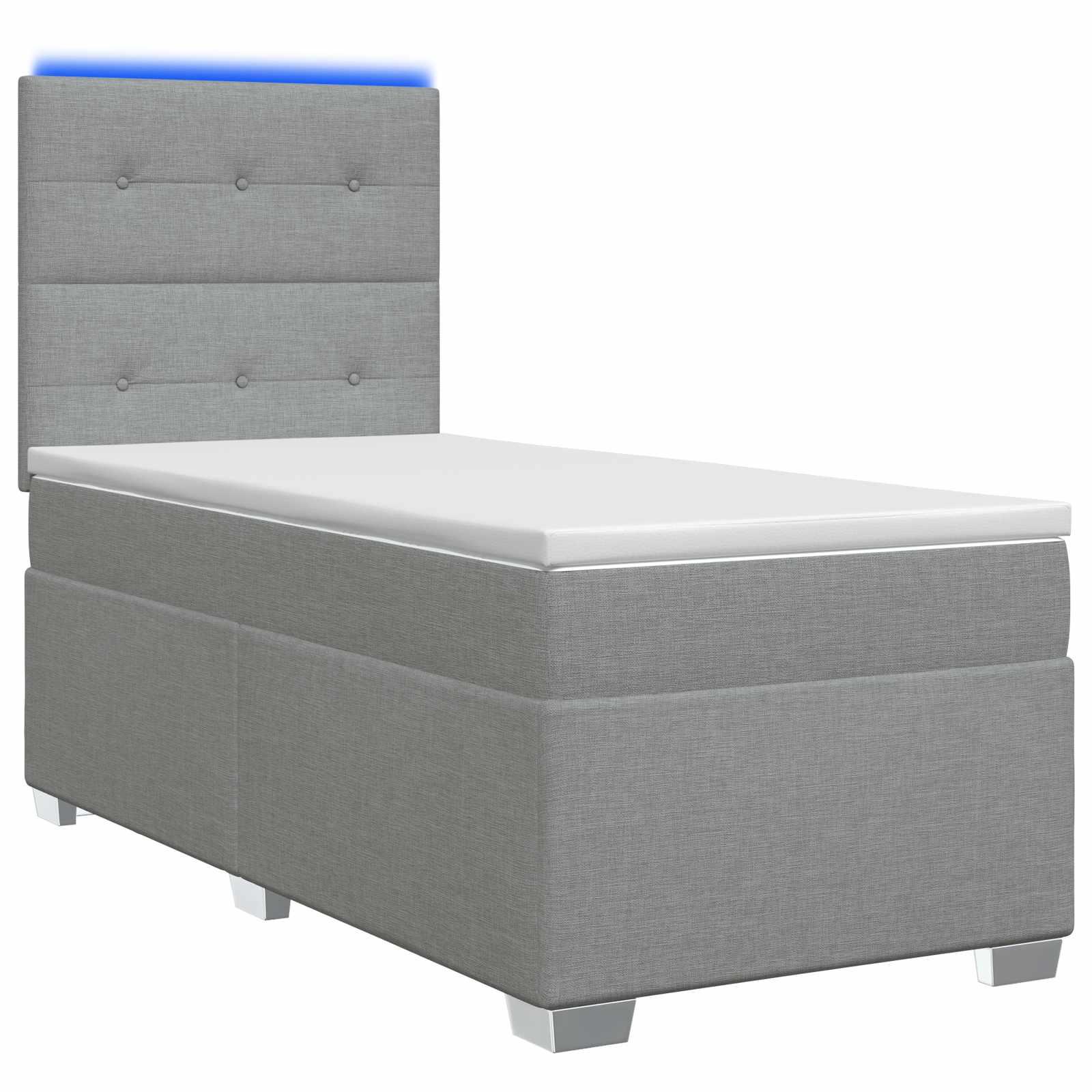vidaXL Box Spring Seng med Madras og LED Lysegrå 90 x 190 cm Stof