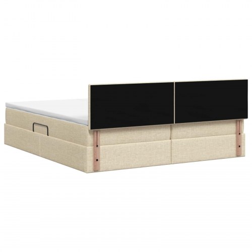 LED opbevaringsseng med madras 200 x 200 cm cremefarvet stof