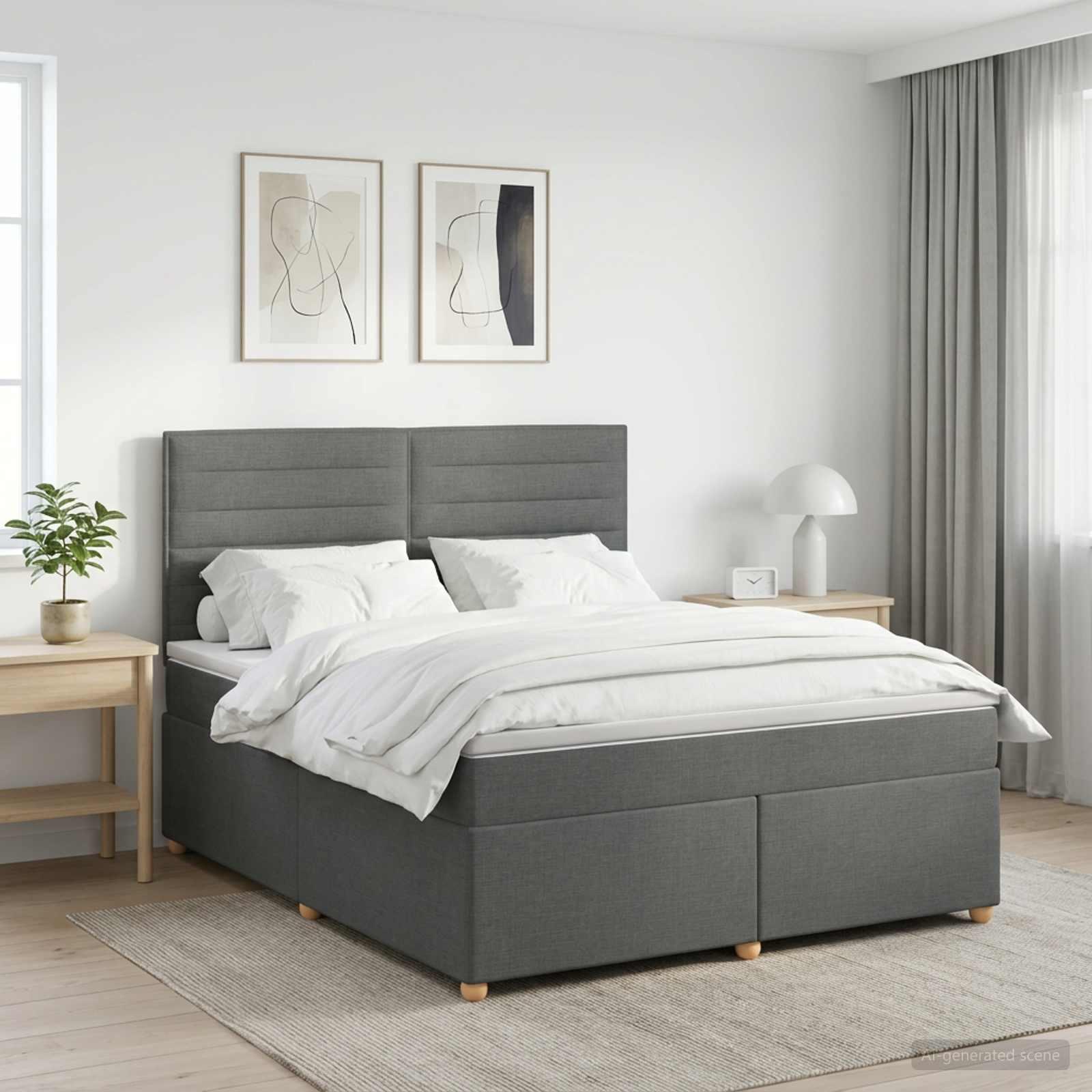 Boxmadras seng med topmadras 160 x 200 cm mørkegrå stof