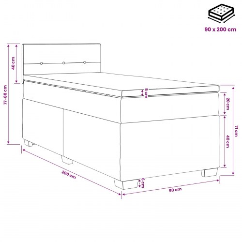 Kontinentalseng med madras og LED sort 90 x 200 cm velour