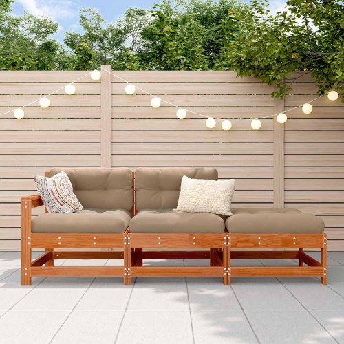Sektionel loungesofa med puder i massivt fyrretræ - voksbrun 190 x 62 x 70,5 cm