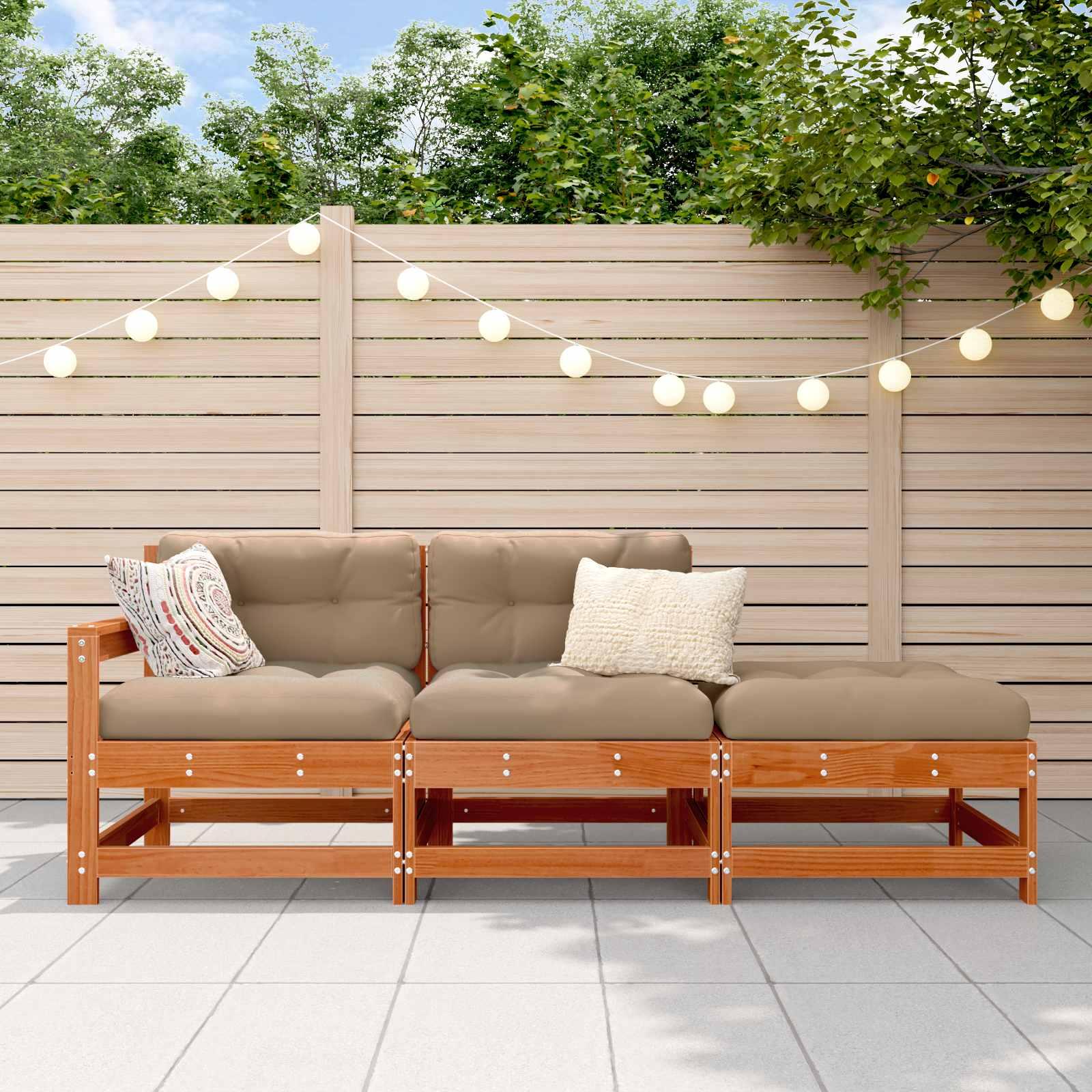 Sektionel loungesofa med puder i massivt fyrretræ - voksbrun 190 x 62 x 70,5 cm