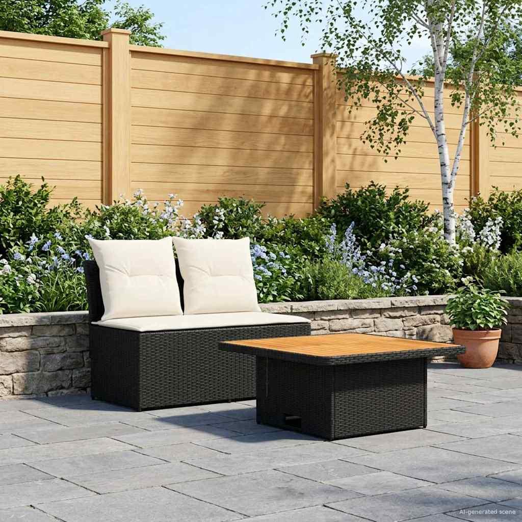Havemøbel midtersofa i polyrattan med løftbart bord - 2 personer, sort/cream