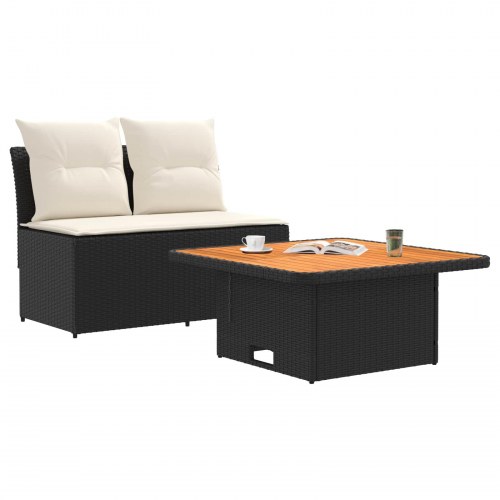 Havemøbel midtersofa i polyrattan med løftbart bord - 2 personer, sort/cream