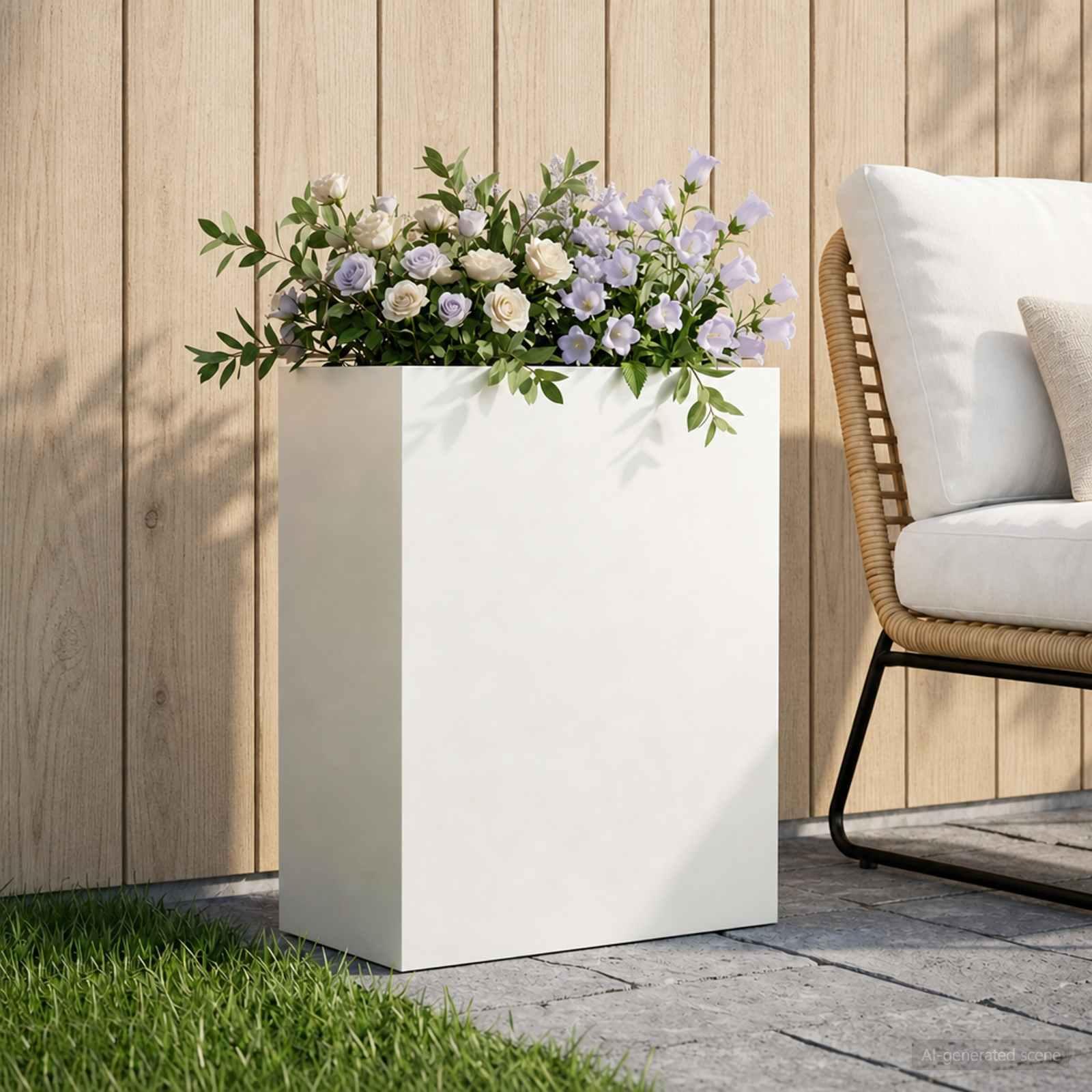 Have blomsterkrukke i hvid 40 x 20 x 40 cm - rektangulær plantekasse i koldvalset stål