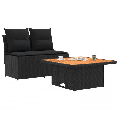 2-personers havemøbel midtersofa med løftbart bord i polyrattan - sort