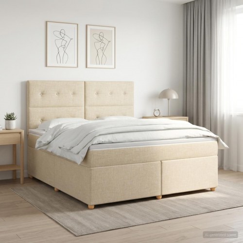 Boxmadras seng med topmadras 140 x 200 cm cremefarvet stof