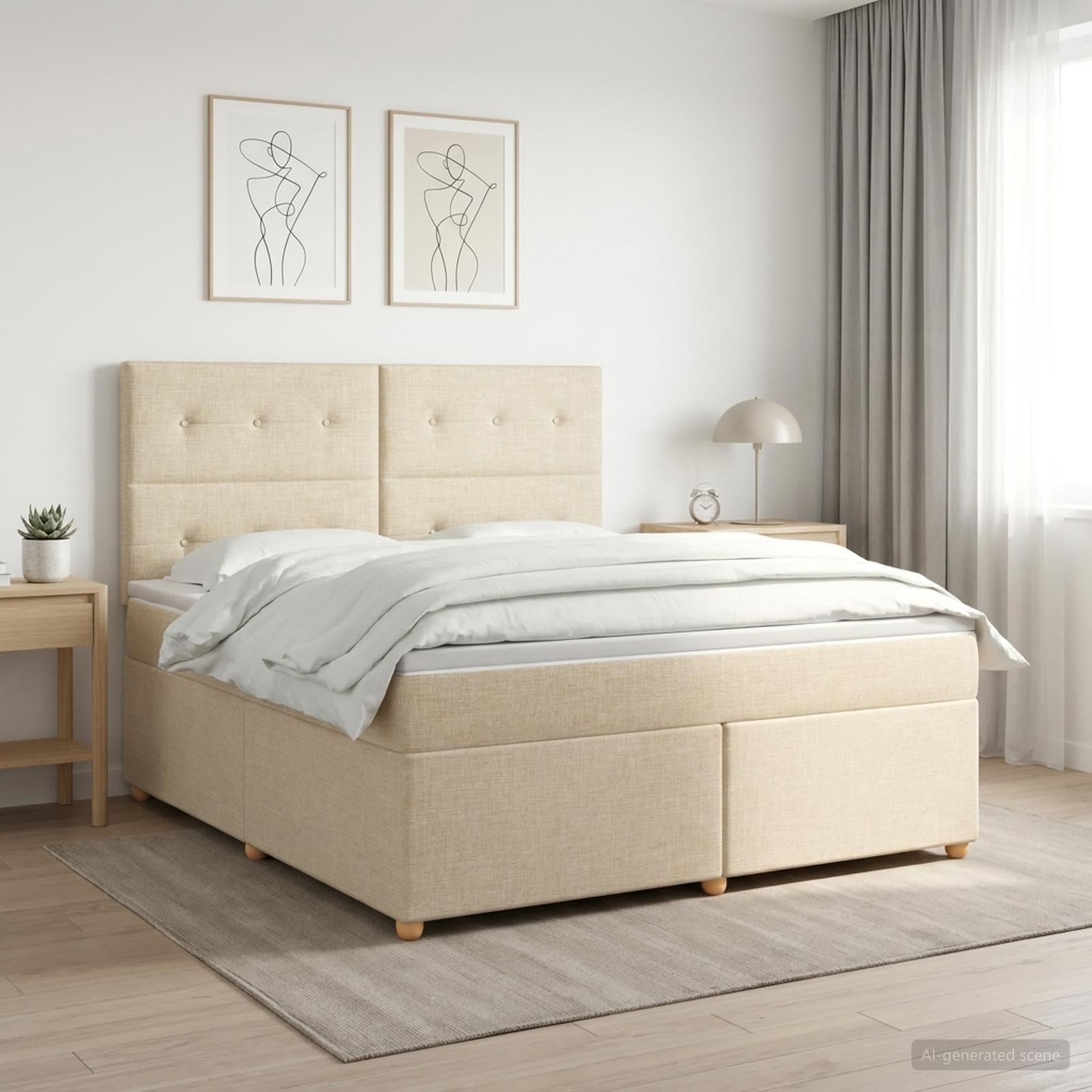 Boxmadras seng med topmadras 140 x 200 cm cremefarvet stof