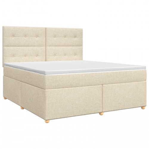 Boxmadras seng med topmadras 140 x 200 cm cremefarvet stof