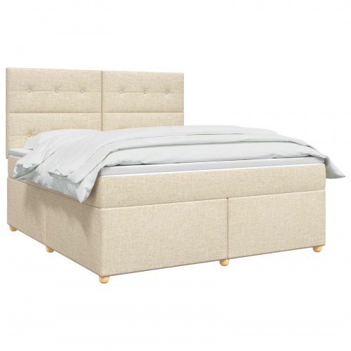 Boxmadras seng med topmadras 140 x 200 cm cremefarvet stof