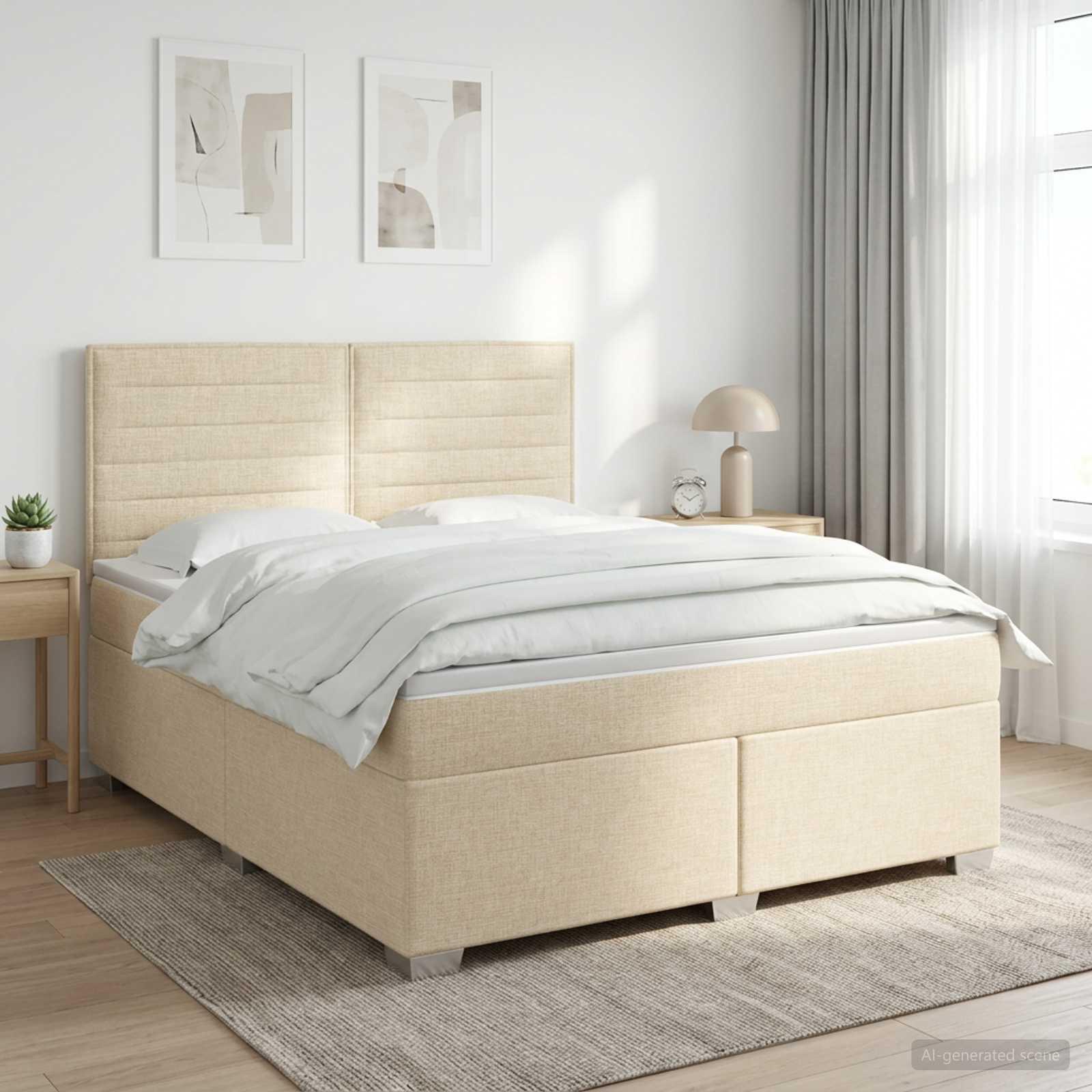 Seng med madras og topmadras 140 x 190 cm cremefarvet stof