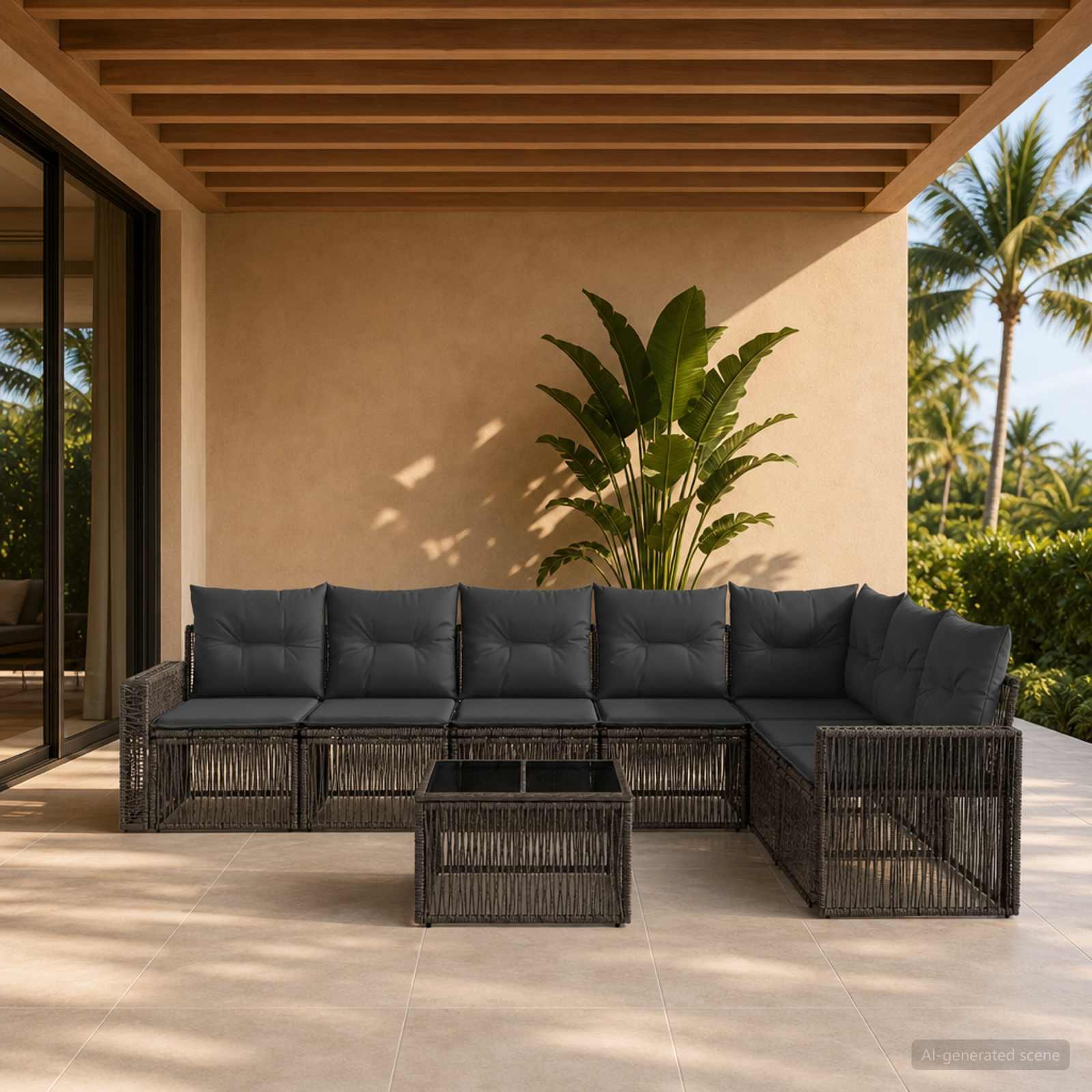 vidaXL Havesofa Sæt 8 stk. Grå og Mørkegrå polyrattan