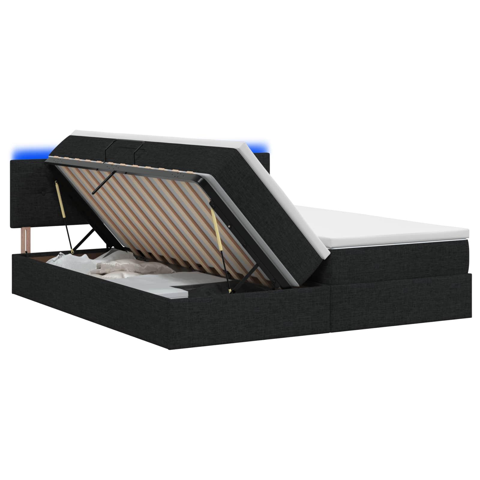 LED opbevaringsseng med madras 180 x 200 cm sort stof