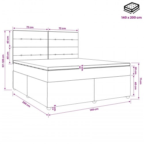 Boxmadras seng med topmadras 140 x 200 cm gråbrun stof