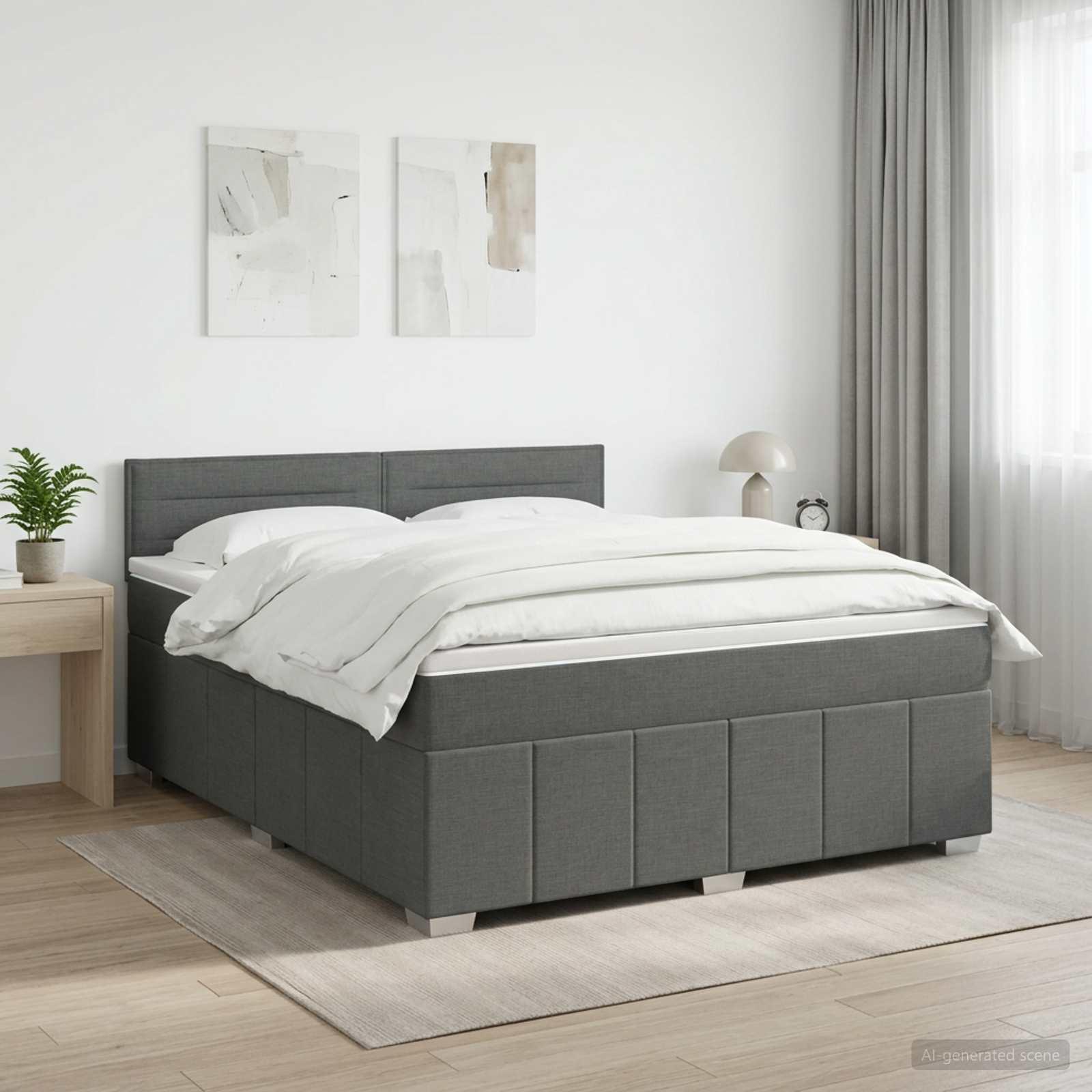 Boxmadras med topmadras 160 x 200 cm mørkegrå stof