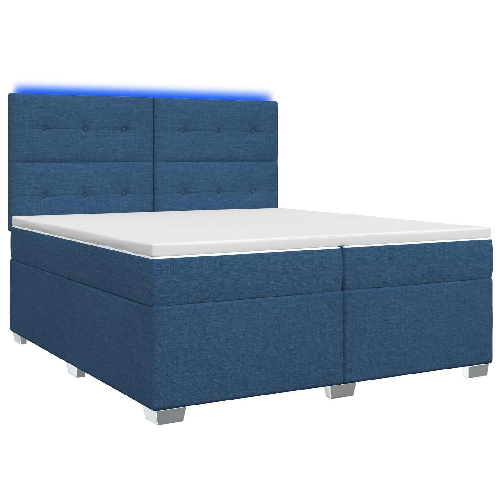Boksmadras seng med topmadras og hovedgærde 200 x 200 cm blå stof
