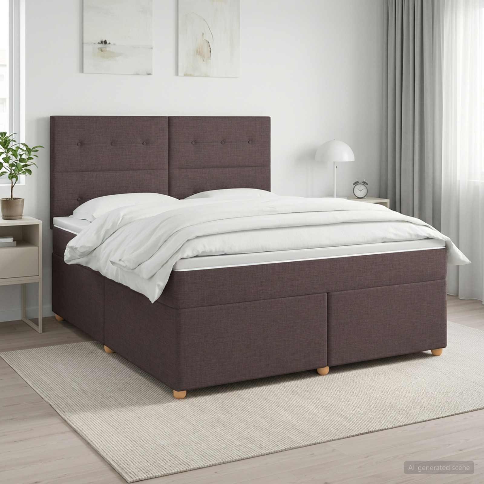 Boxmadras med topmadras mørk brun 140 x 200 cm stof