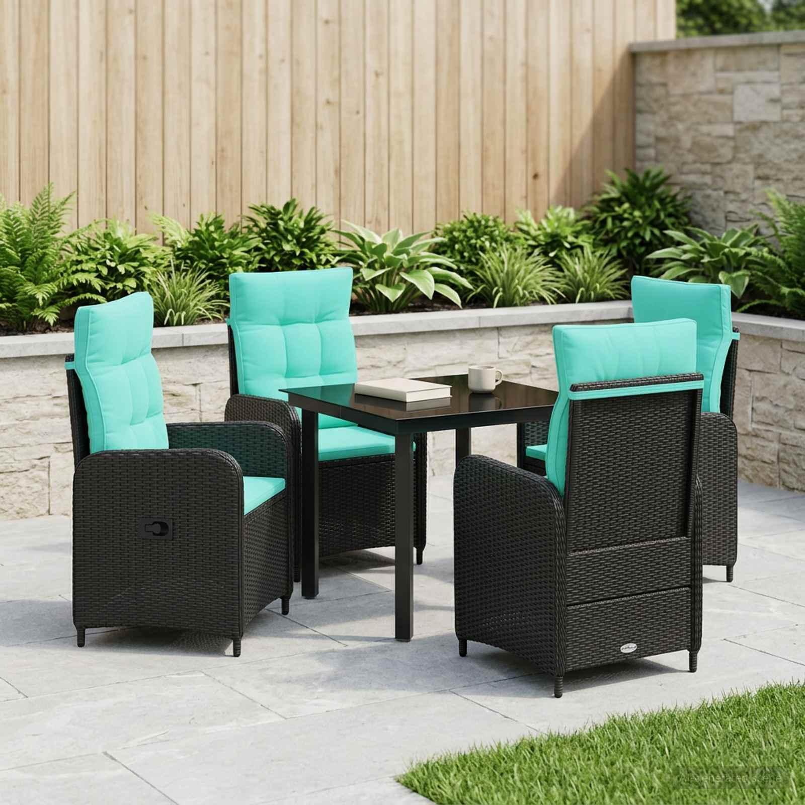 Sofa bord sæt 5 stk. i PE rattan og pulverlakeret stål til terrasse og have