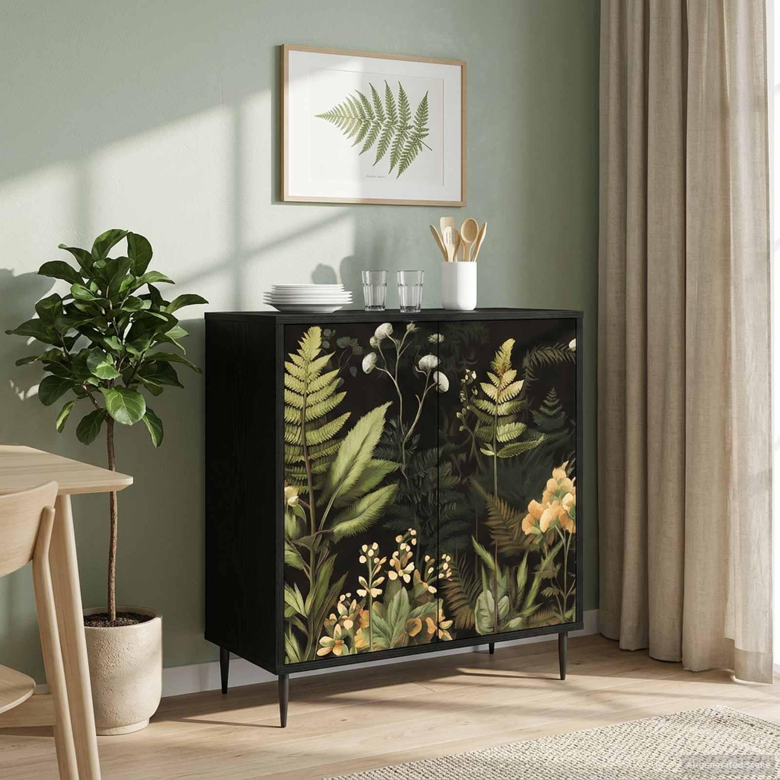 Sideboard RHENEN sort eg 69 x 33 x 76 cm med 2 døre