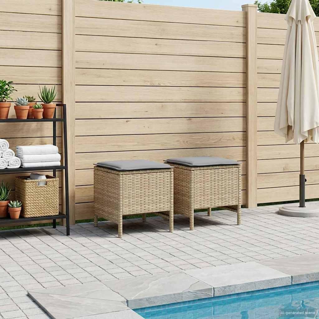 Havepuf i PE-rattan 2 stk. - beige og lys grå