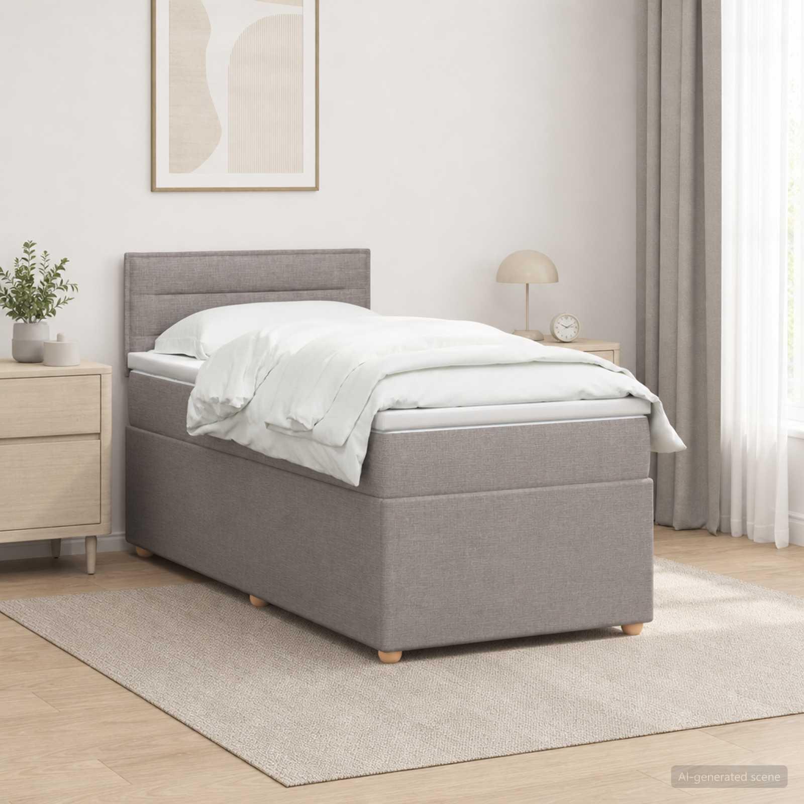 Boxmadras med topmadras og hovedgærde 80 x 200 cm gråbrun stof