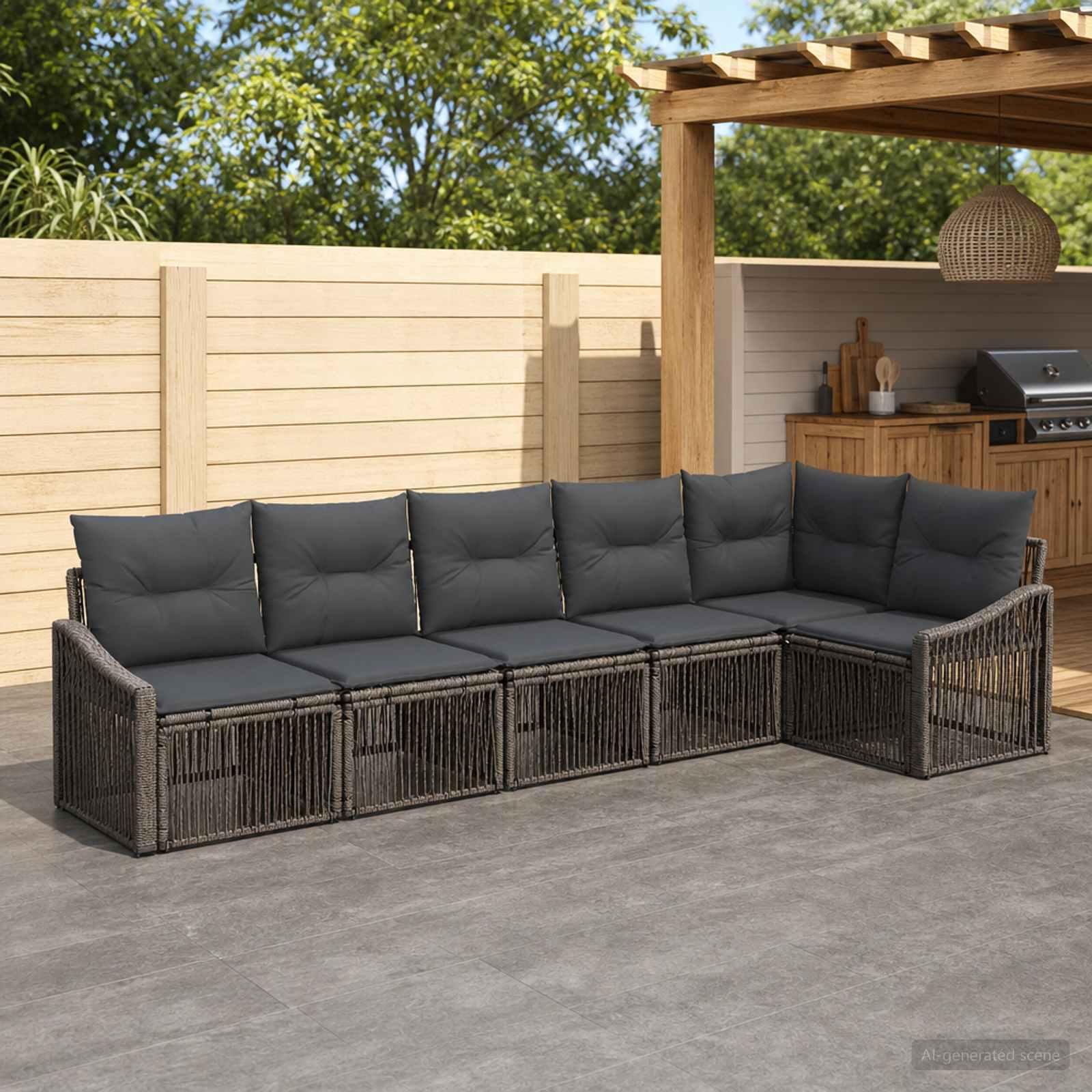 Havesofa sæt 6 stk. i grå polyrattan med modulært design