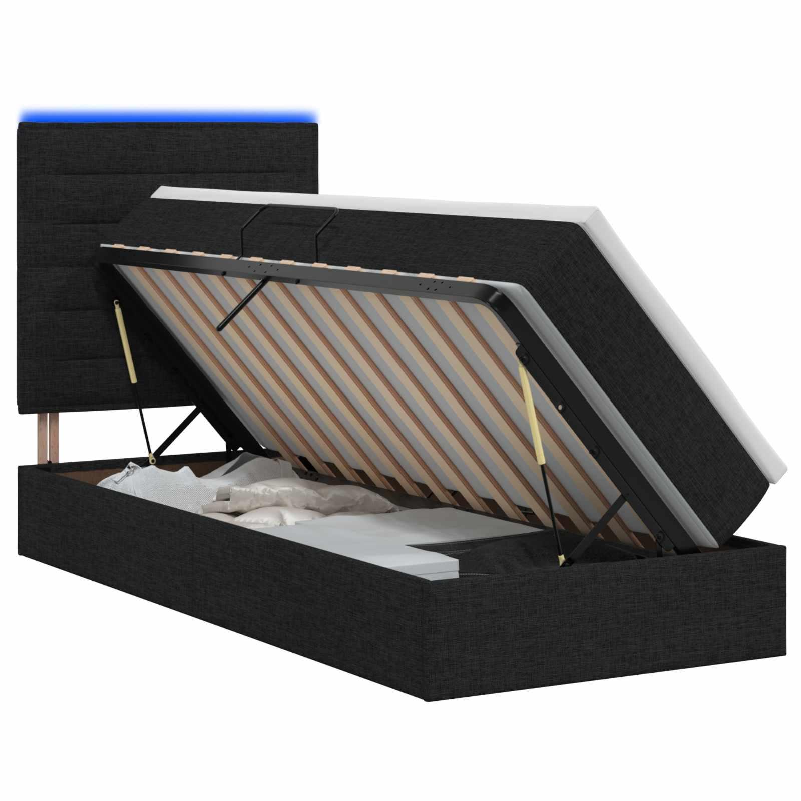 vidaXL LED opbevarings seng med madras Sort 90 x 190 cm Stof