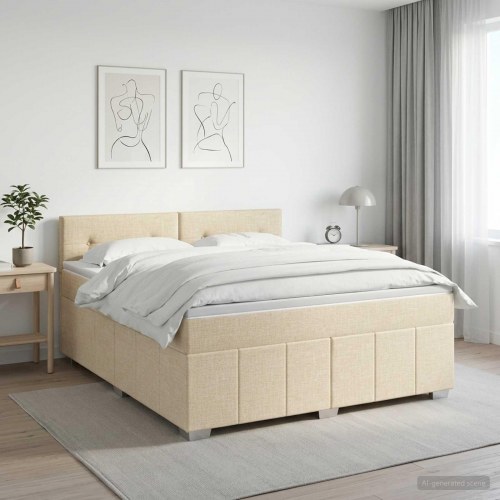 Boxmadras seng med topmadras 140 x 200 cm cremefarvet stof