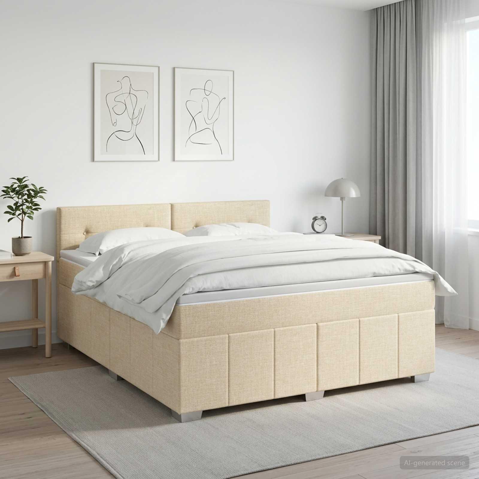 Boxmadras seng med topmadras 140 x 200 cm cremefarvet stof