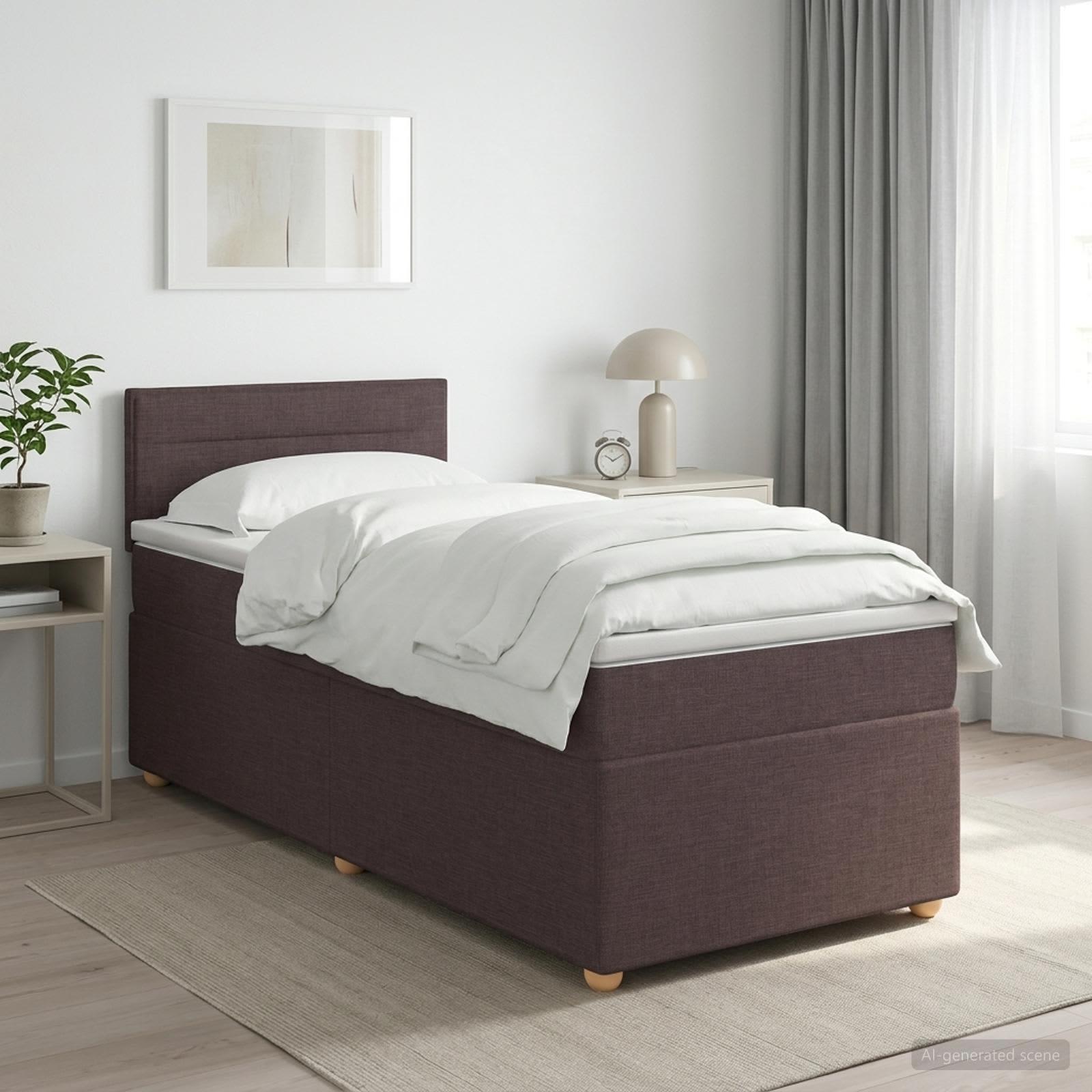 Boxspring seng med madras og topmadras 80 x 200 cm mørk brun stof