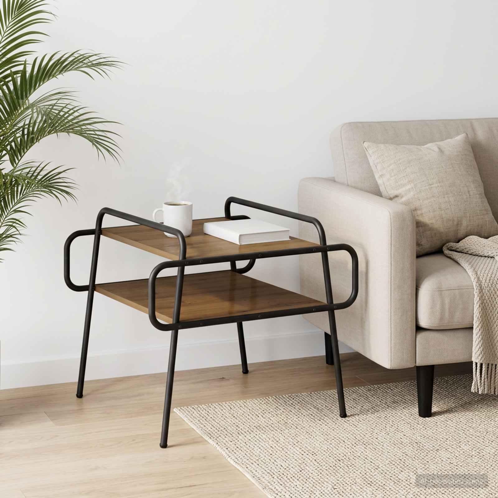 Sofabord i artisan-eg 60 x 60 x 51 cm med 2 hylder