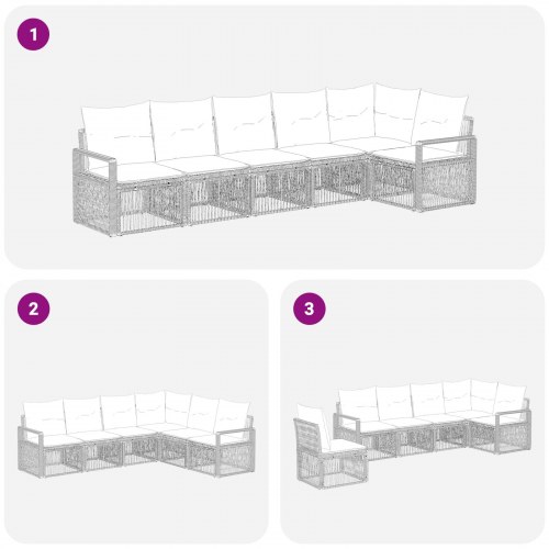Havesofa sæt 6 stk. i beige polyrattan - modulært loungesæt til have og terrasse