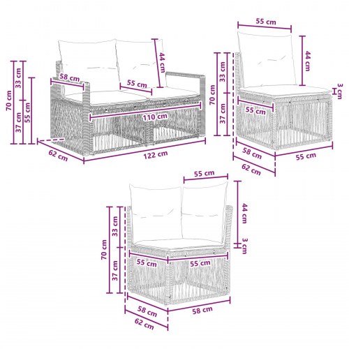 Havesofa sæt 6 stk. i beige polyrattan - modulært loungesæt til have og terrasse