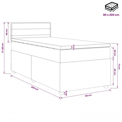 Boxspring seng med madras og topmadras 80 x 200 cm - mørkegrå stof