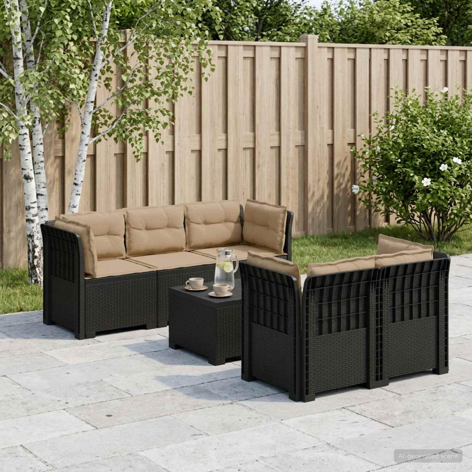 5-personers havemøbel sofa med hynder i rattan-look PP antracit