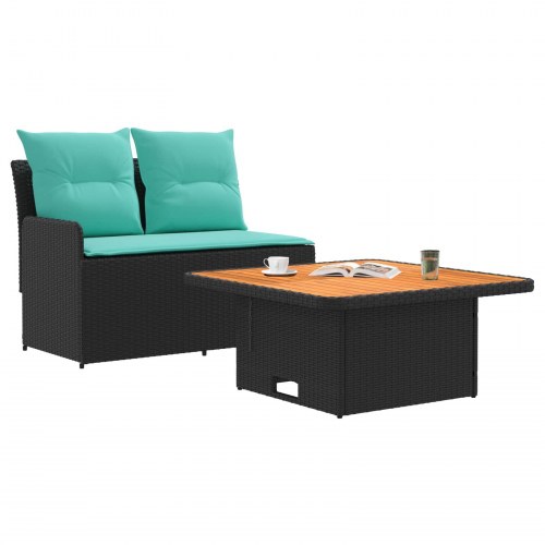 Havearmstøtte-sofa med løftbart bord 2 dele - sort og turkis