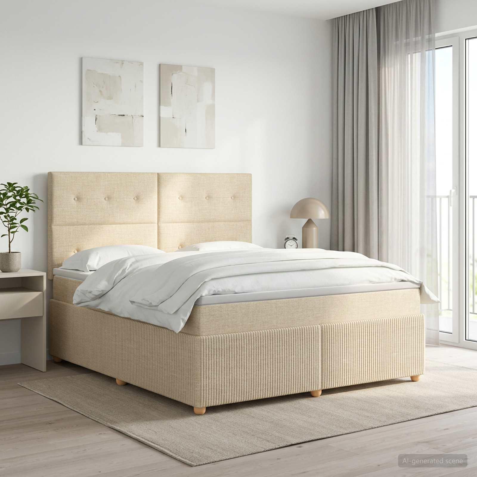 Boksmadras-seng med topmadras 140 x 200 cm cremefarvet stof