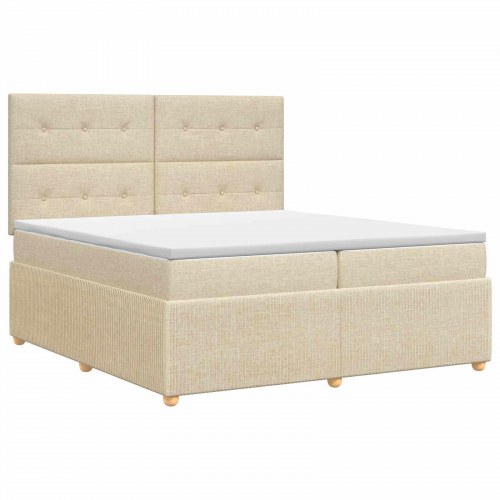 Boksmadras-seng med topmadras 140 x 200 cm cremefarvet stof
