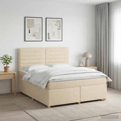 Boxmadras seng med topmadras 140 x 200 cm - cremefarvet stof