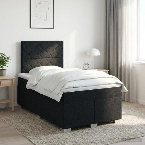Boxmadras med topmadras og justerbart hovedgærde 120 x 200 cm sort stof