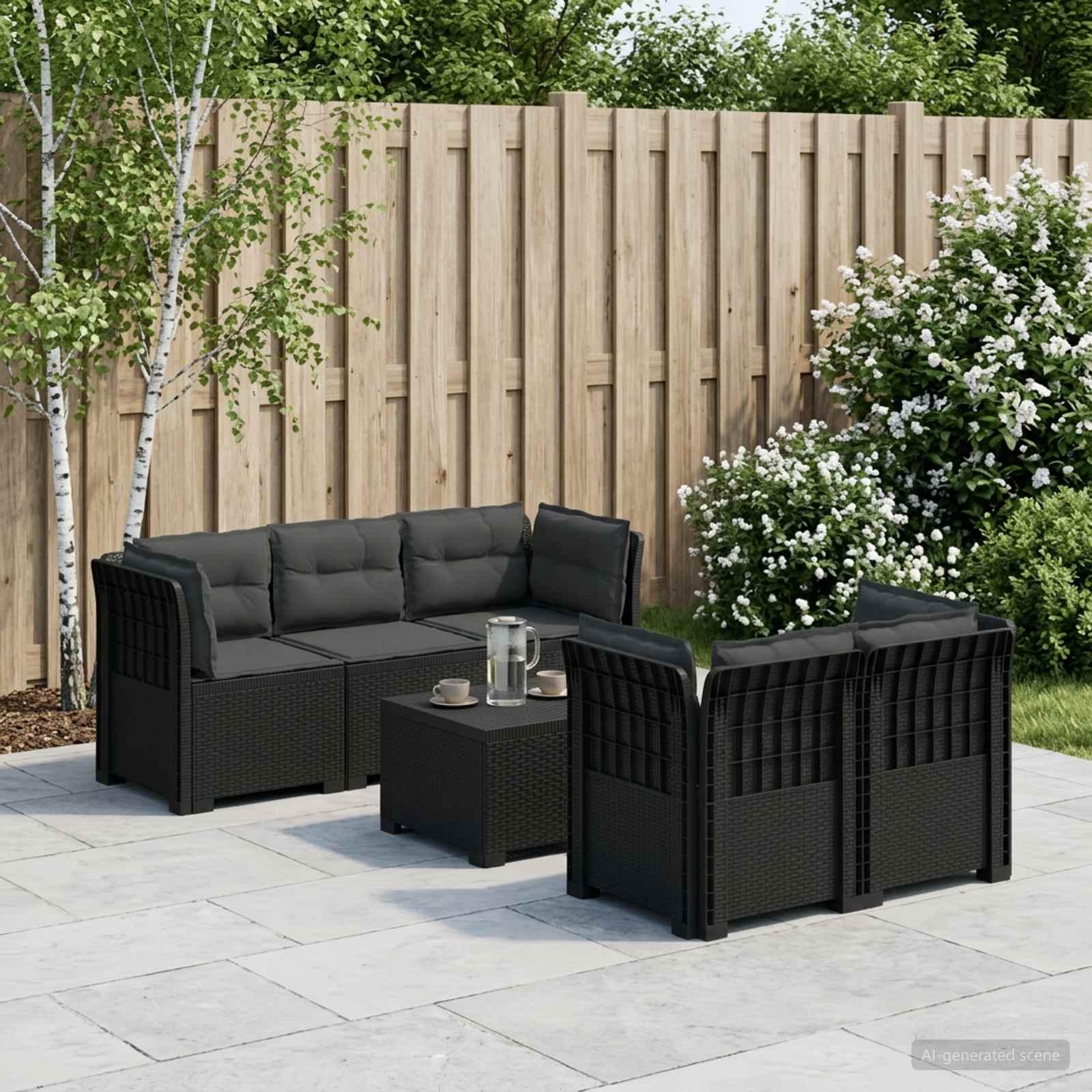 5-personers havemøbel sofa med hynder i rattan-look PP antracit