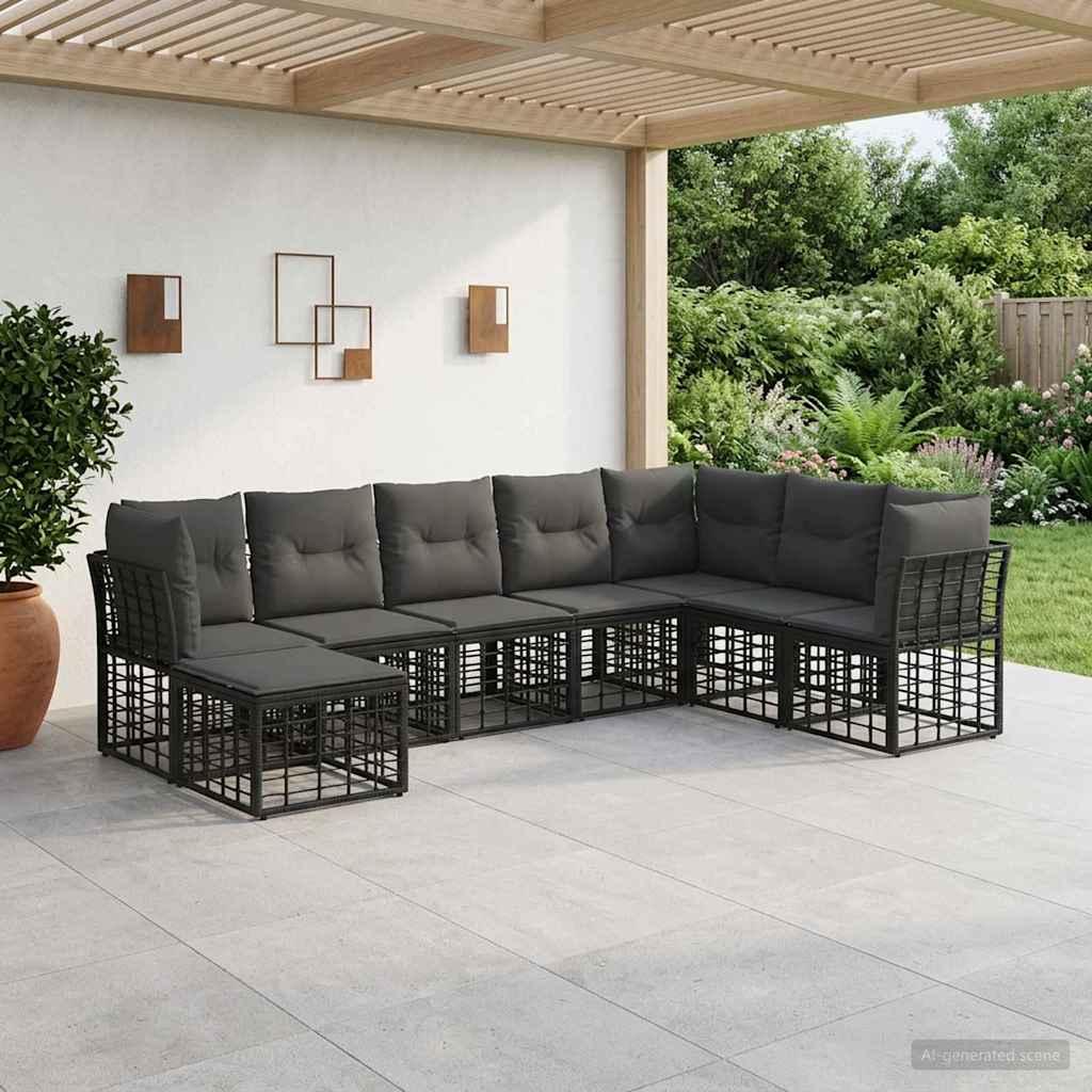 Udendørs sofagruppe i sort polyrattan med puder
