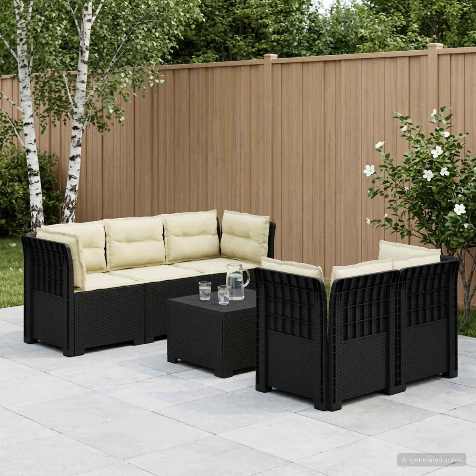 5-personers havemøbel sofa med hynder i rattan-look PP antracit