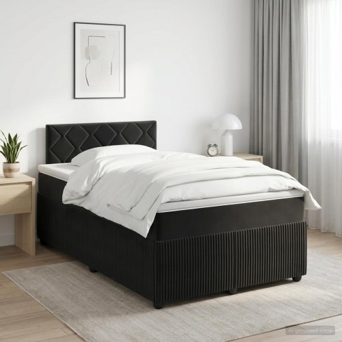 Boxmadras seng med topmadras og justerbar hovedgavl 120 x 190 cm sort fløjl